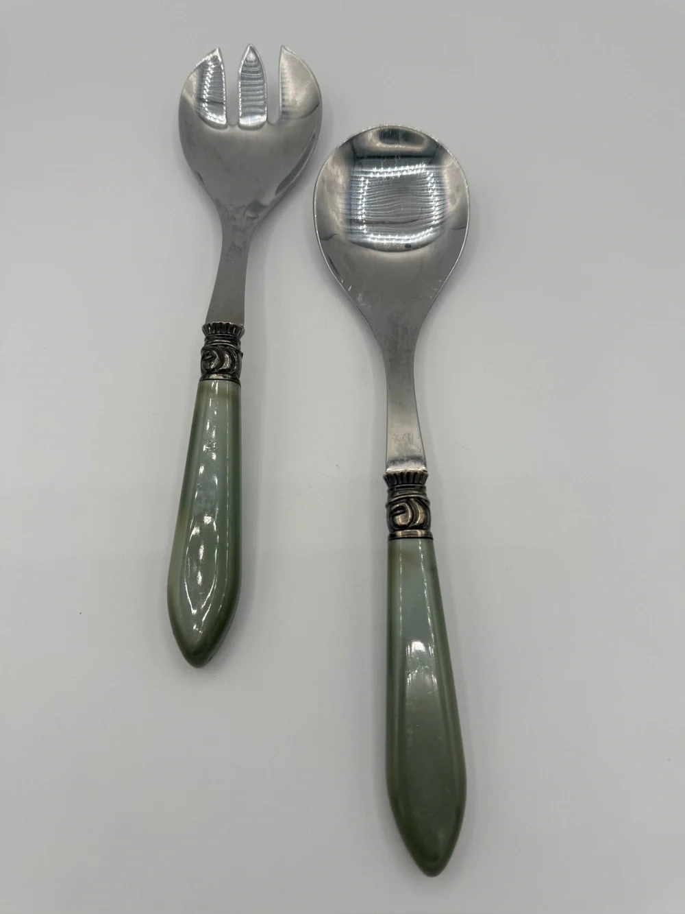 Sage Green Salad Serving Spoon and Fork Set - Classic Home Dining